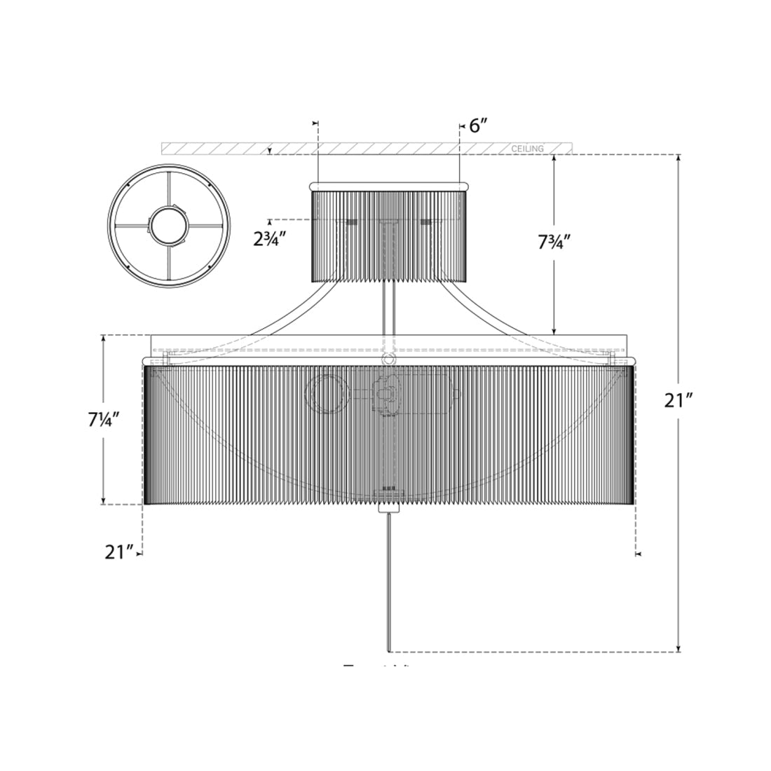 Sutton Flush Mount Ceiling Light - line drawing.