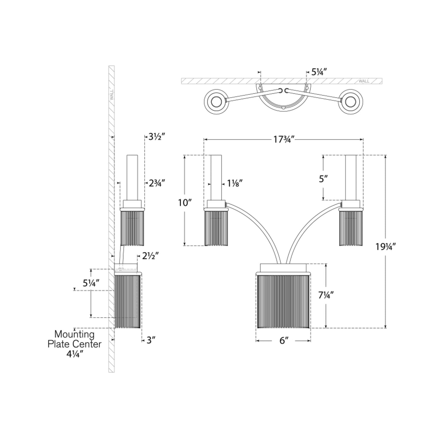 Sutton Wall Light - line drawing.