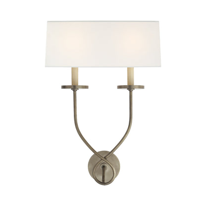 Symmetric Twist Double Wall Light in Antique Nickel/Linen.
