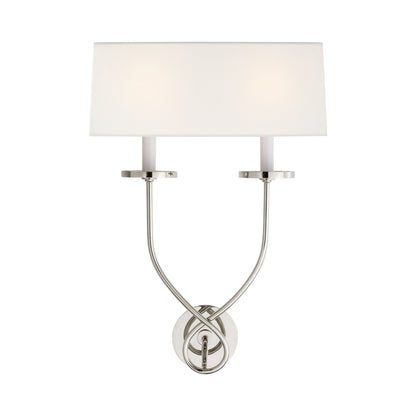 Symmetric Twist Double Wall Light in Polished Nickel/Linen.