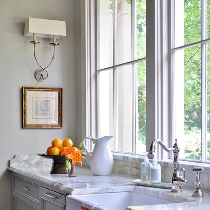 Symmetric Twist Double Wall Light in kitchen.