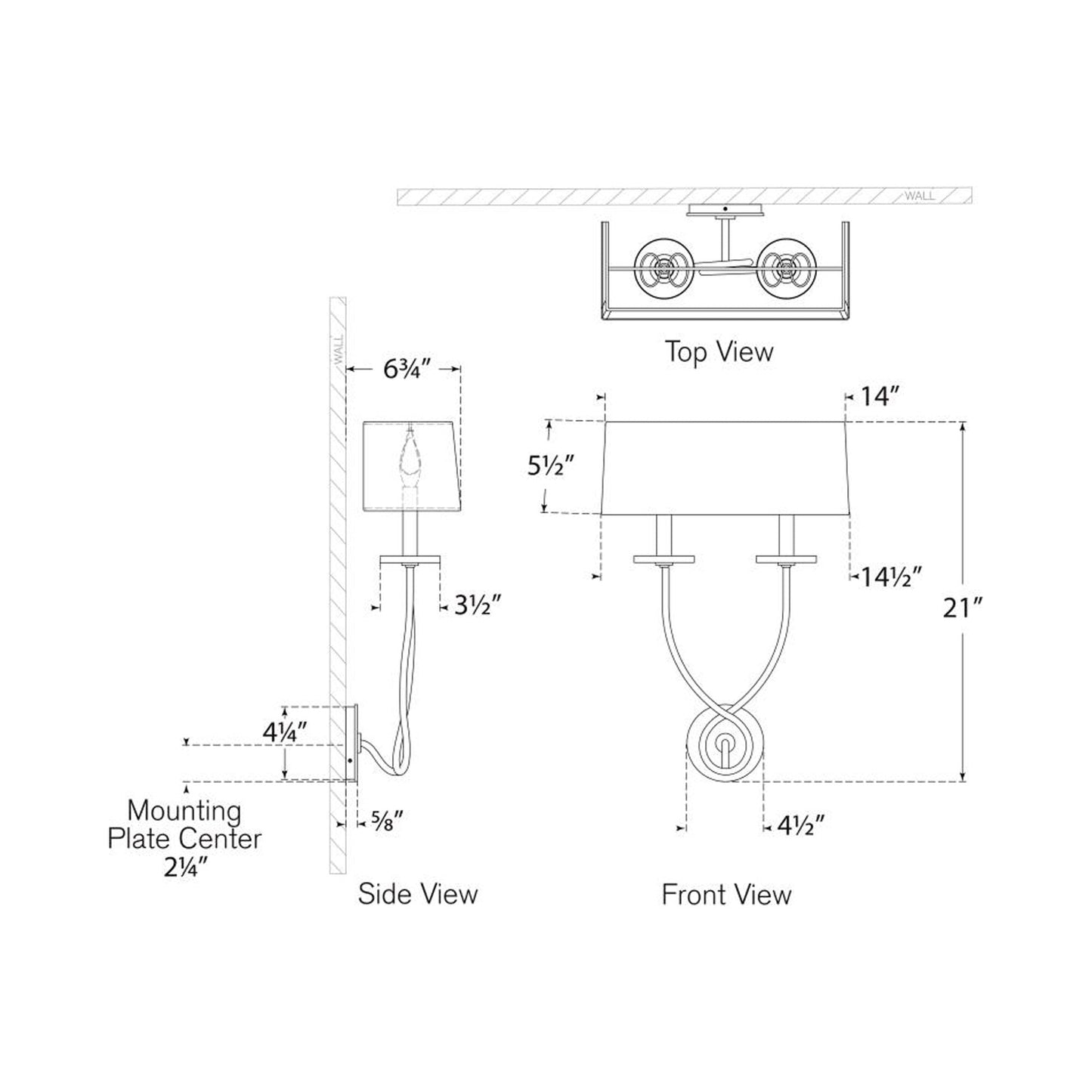 Symmetric Twist Double Wall Light - line drawing.