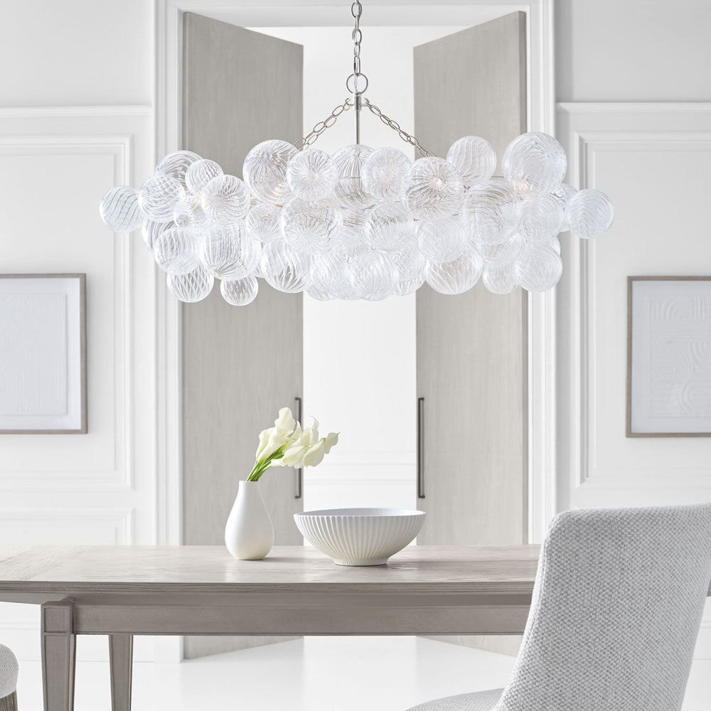 Talia LED Linear Chandelier in dining room.