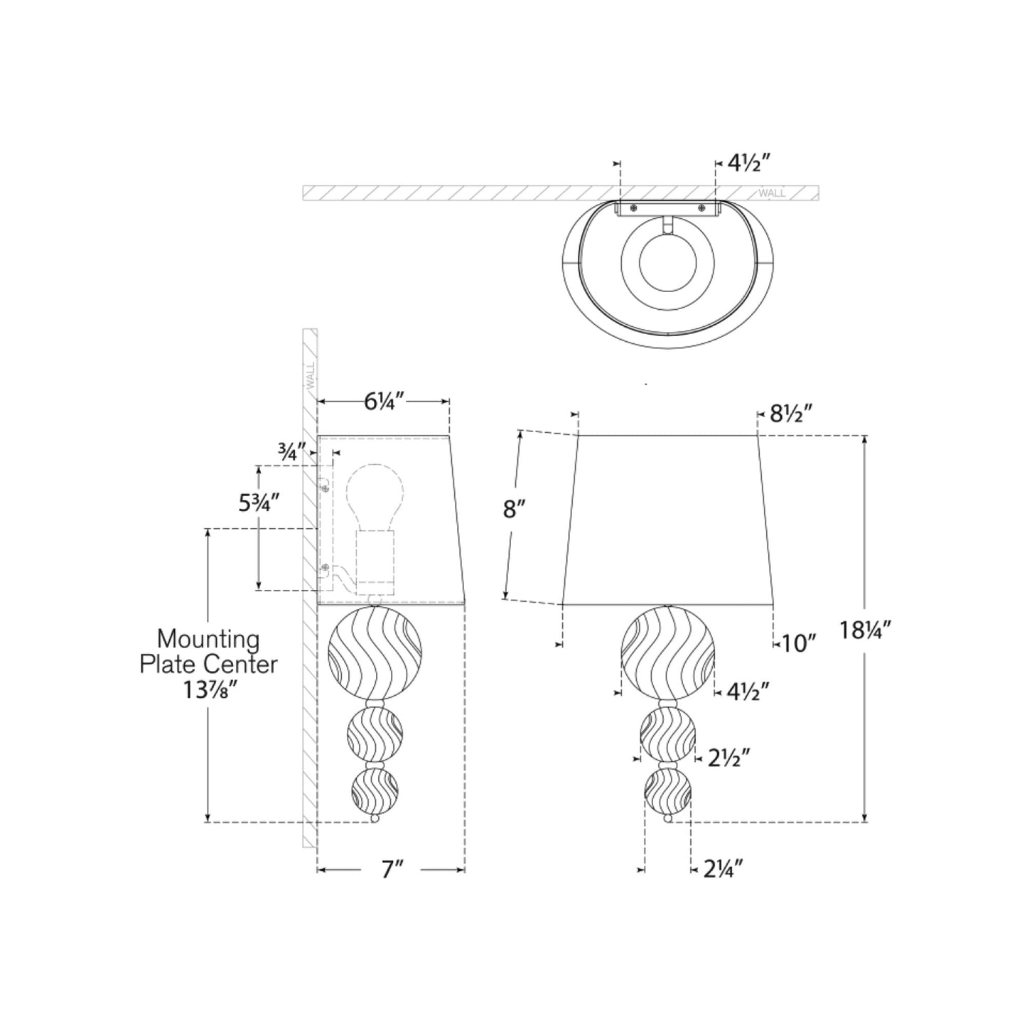 Talia Swirled Glass Wall Light - line drawing.