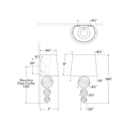 Talia Swirled Glass Wall Light - line drawing.