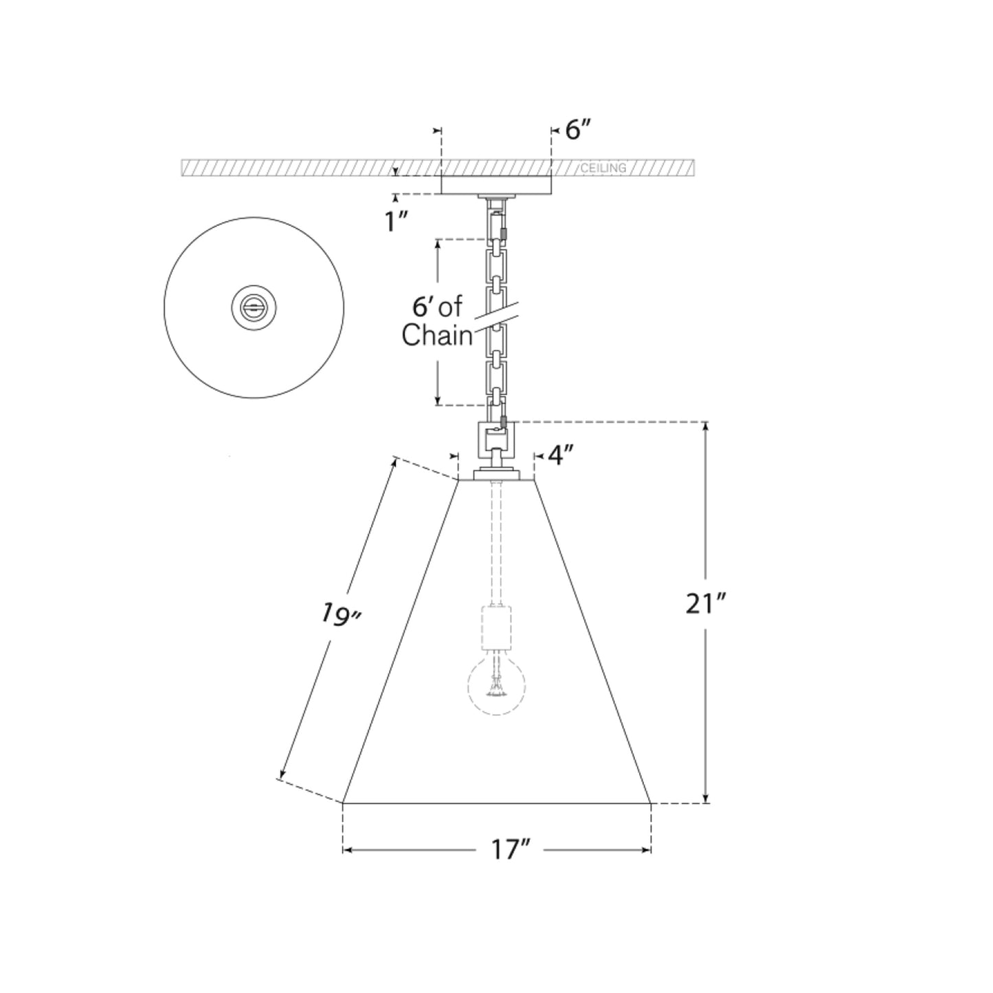 Theo Pendant Light - line drawing.