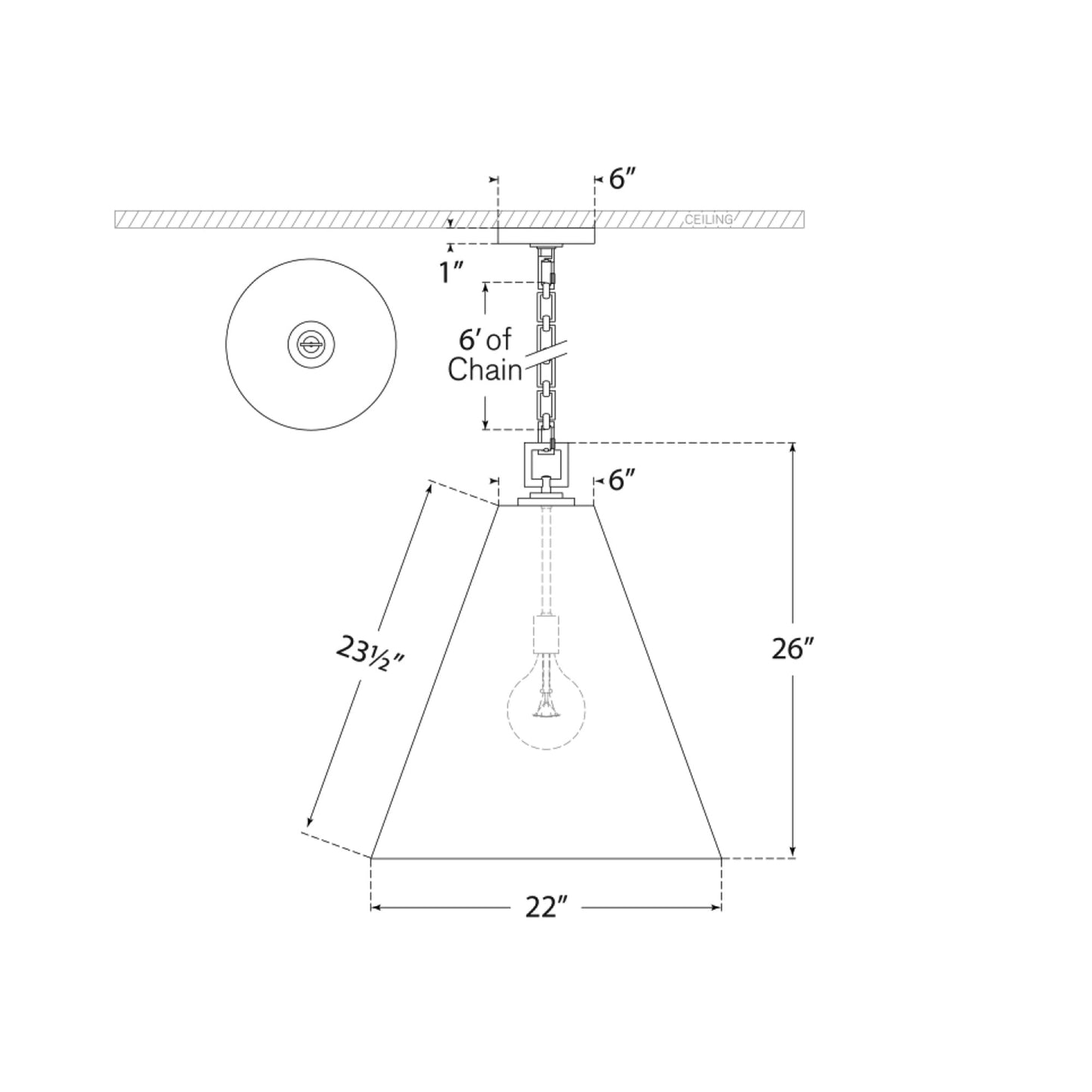 Theo Pendant Light - line drawing.