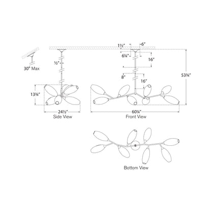 Toscano Linear Chandelier - line drawing.
