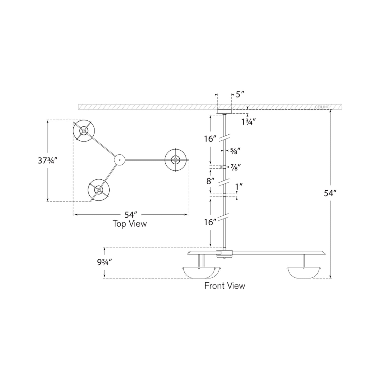 Valencia LED Chandelier - line drawing.