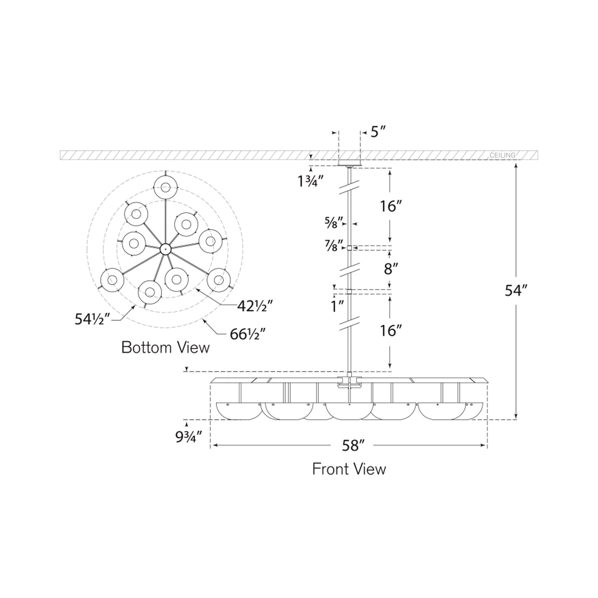 Valencia LED Chandelier - line drawing.