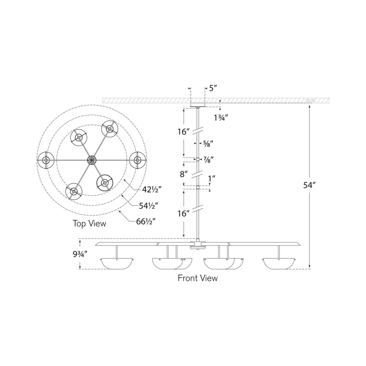 Valencia LED Chandelier - line drawing.