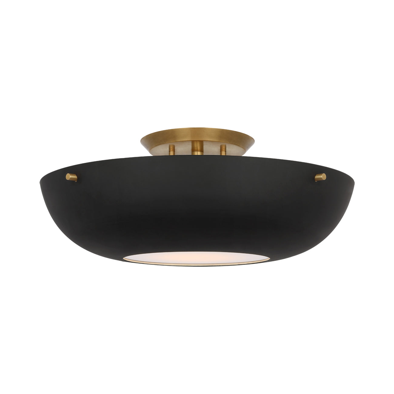 Valencia LED Flush Mount Ceiling Light in Hand-Rubbed Antique Brass/Matte Black.