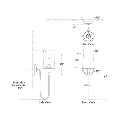 Vendome Deep Arm LED Rechargeable Wall Light - line drawing.