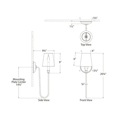 Vendome Deep Arm Wall Light - line drawing.
