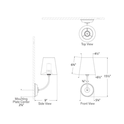 Vendome LED Rechargeable Wall Light - line drawing.