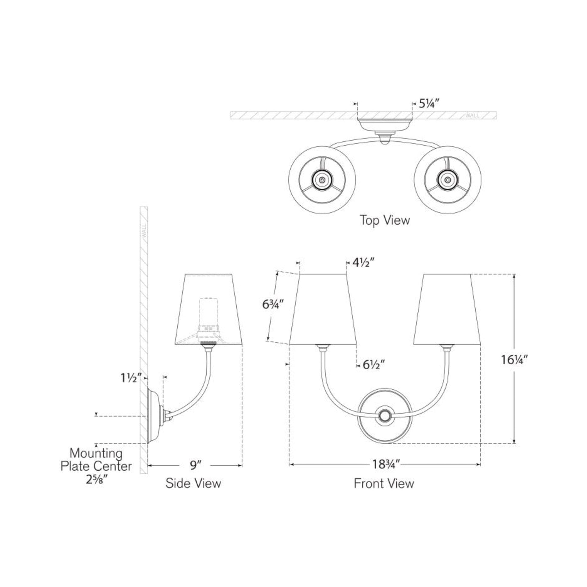 Vendome LED Rechargeable Wall Light - line drawing.