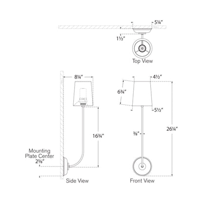 Vendome LED Rechargeable Wall Light - line drawing.