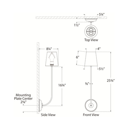 Vendome Wall Light - line drawing.