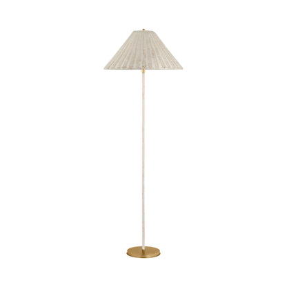 Wimberley Floor Lamp in Soft Brass/White Wicker.
