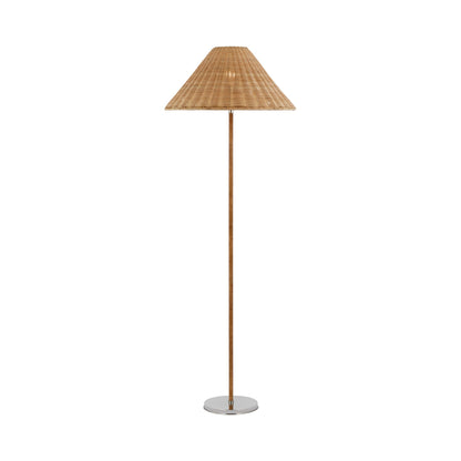 Wimberley Floor Lamp in Polished Nickel/Natural Wicker.