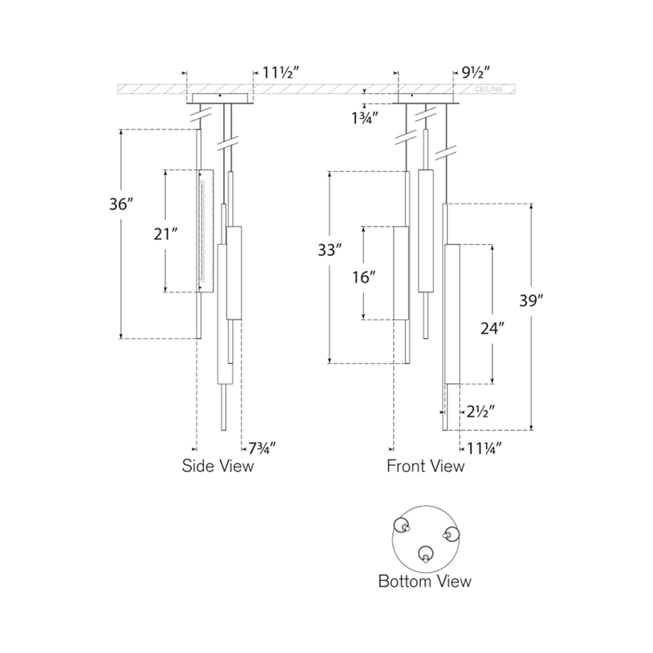Windchime LED Chandelier - line drawing.