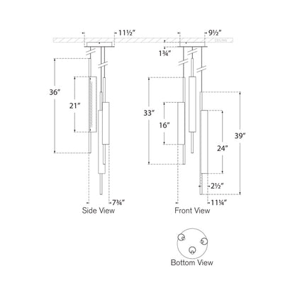 Windchime LED Chandelier - line drawing.