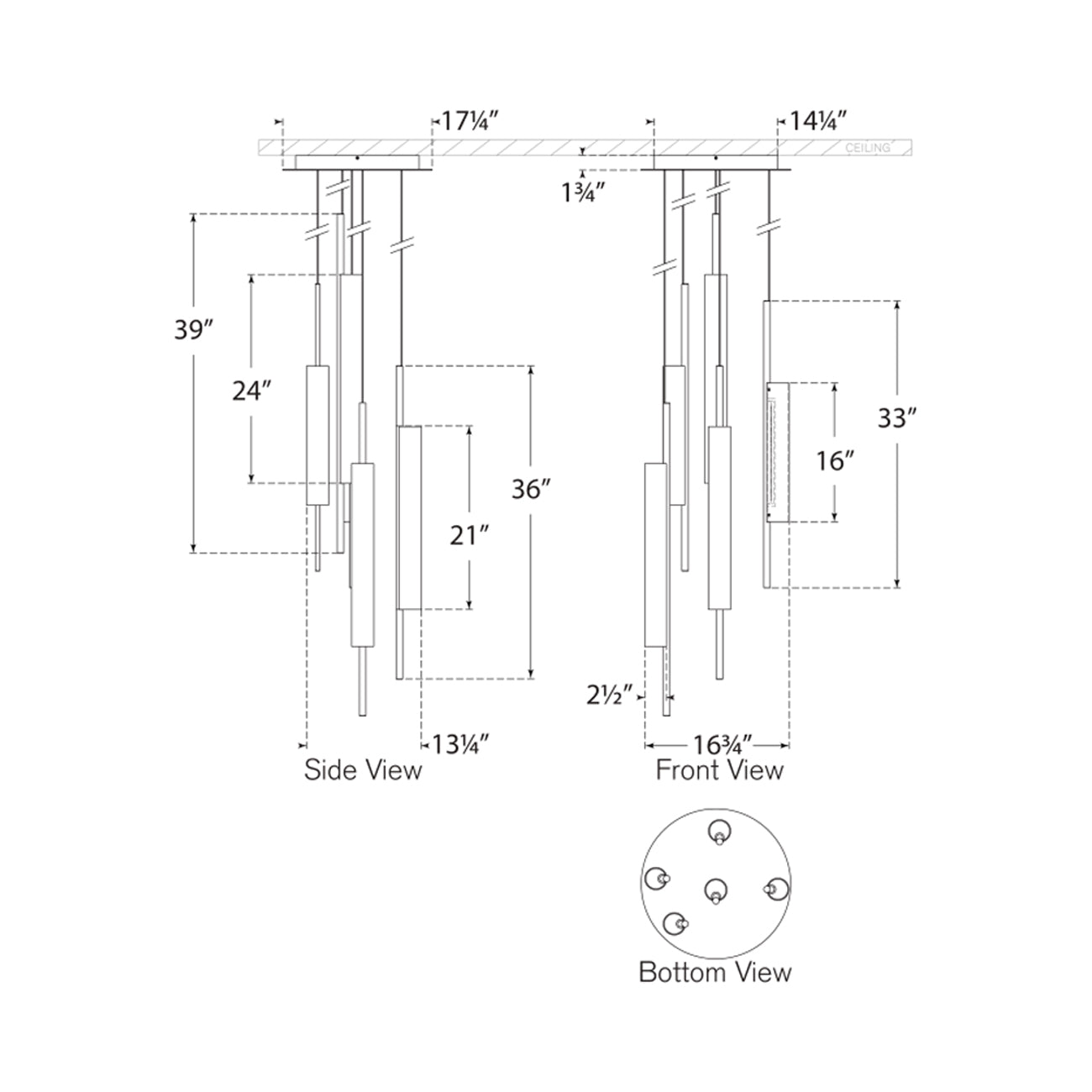 Windchime LED Chandelier - line drawing.