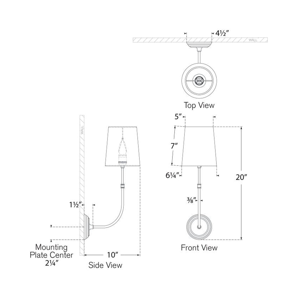 Wyatt Wall Light - line drawing.