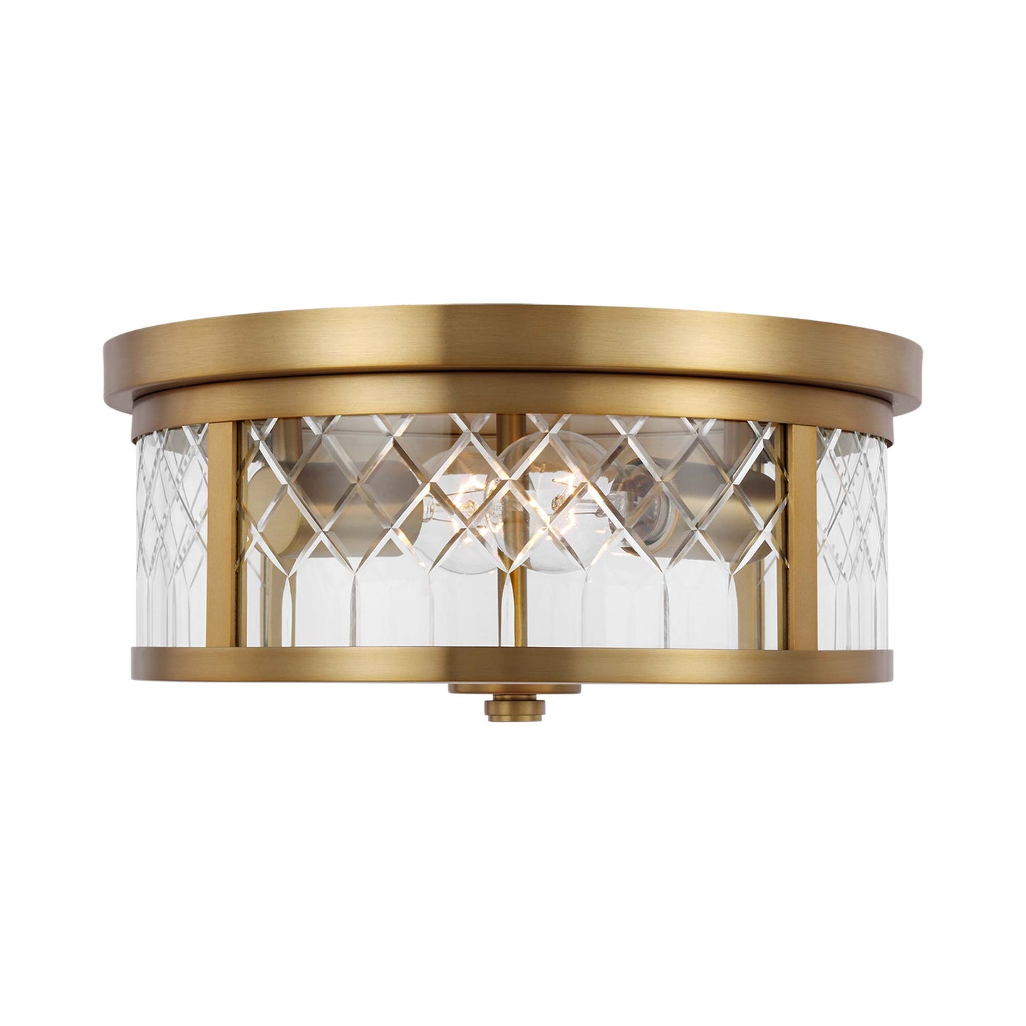 Alec Flush Mount Ceiling Light in Burnished Brass.