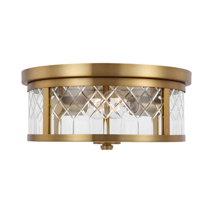 Alec Flush Mount Ceiling Light in Burnished Brass.