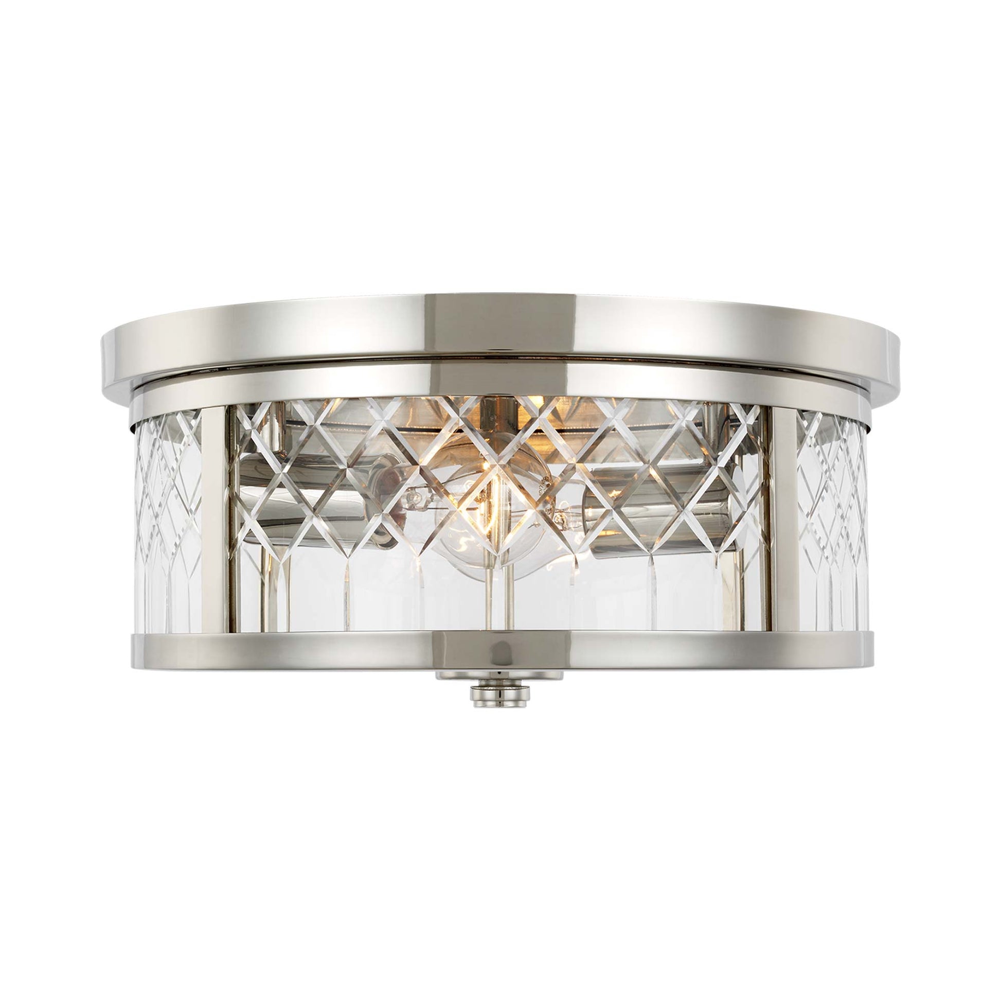 Alec Flush Mount Ceiling Light in Polished Nickel.