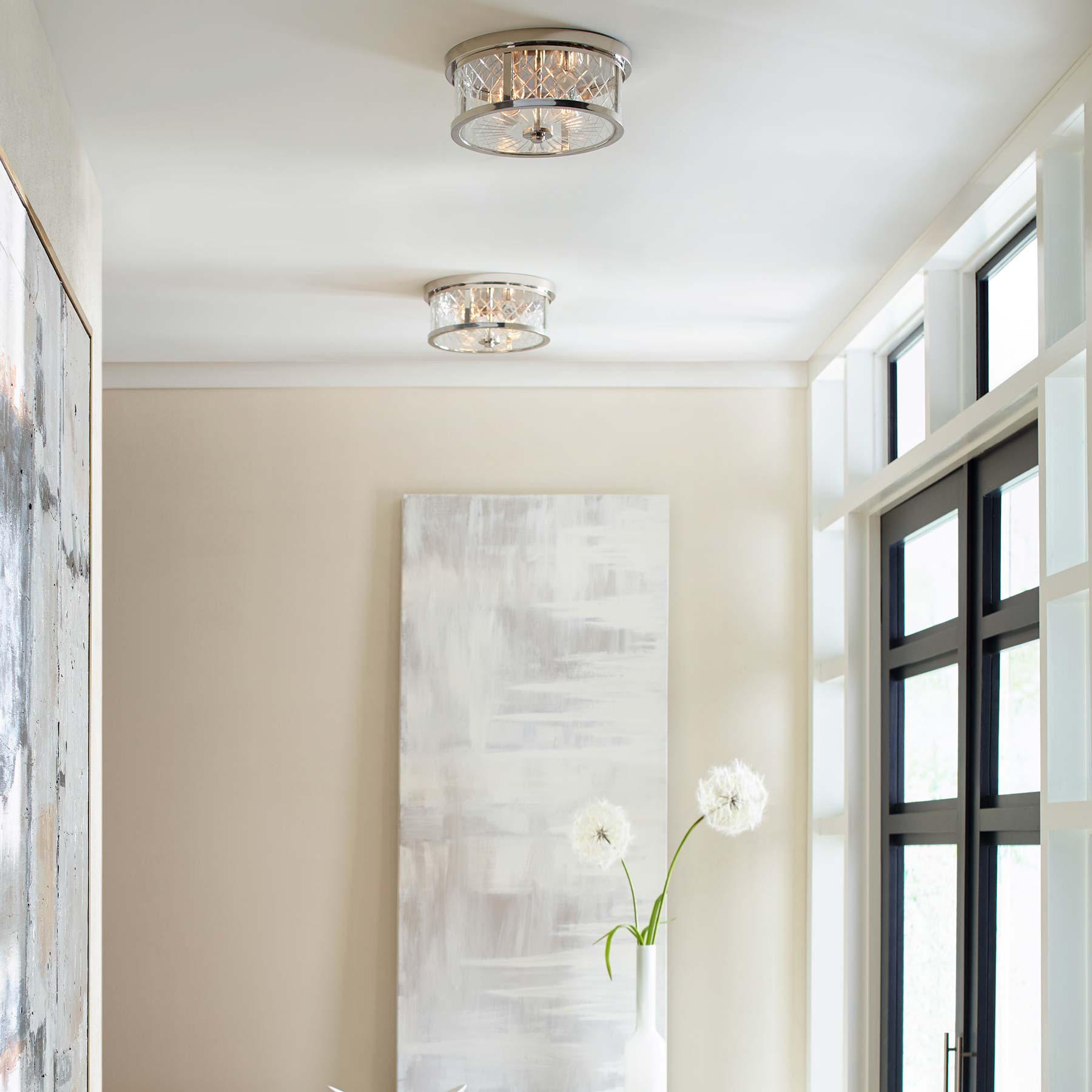 Alec Flush Mount Ceiling Light in hallway.