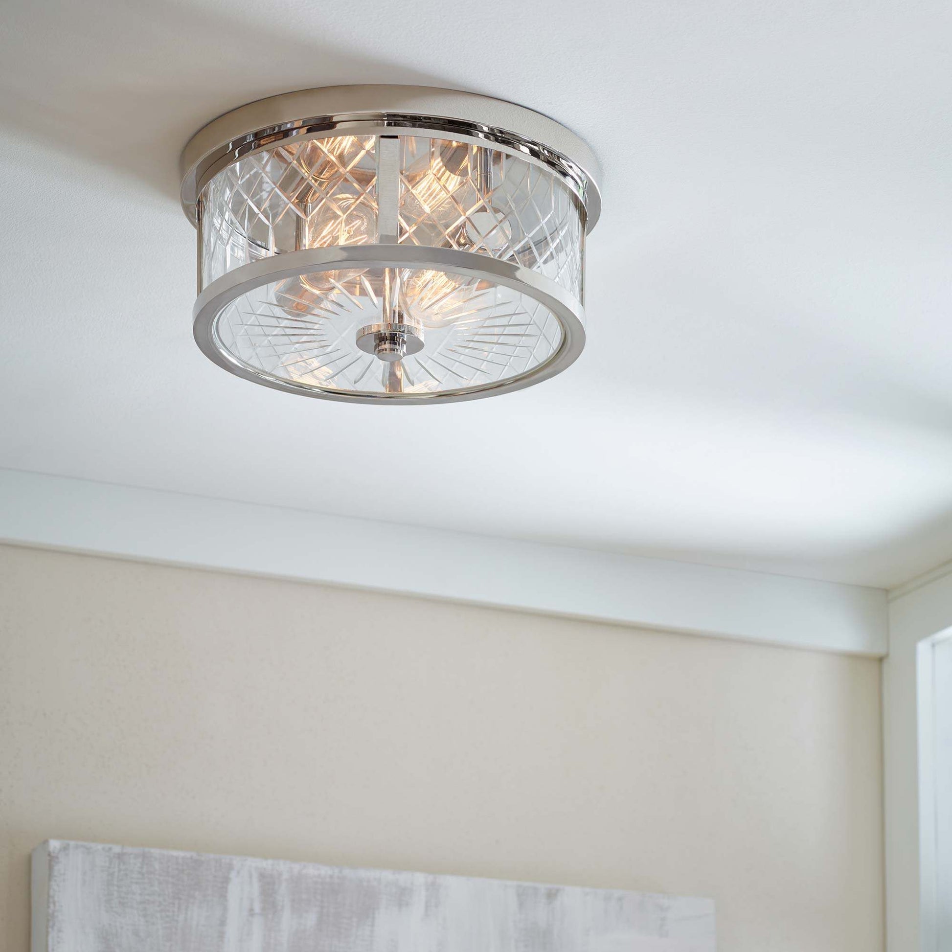 Alec Flush Mount Ceiling Light in living room.