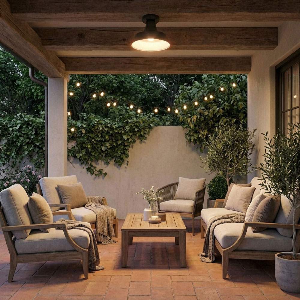 Barn Light Outdoor Flush Mount Ceiling Light in Outside Area.