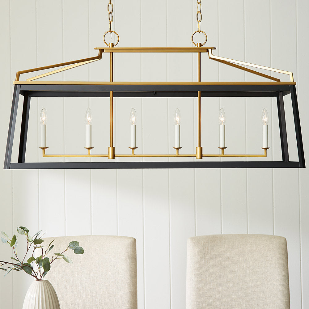 Carlow Linear Chandelier in living room.