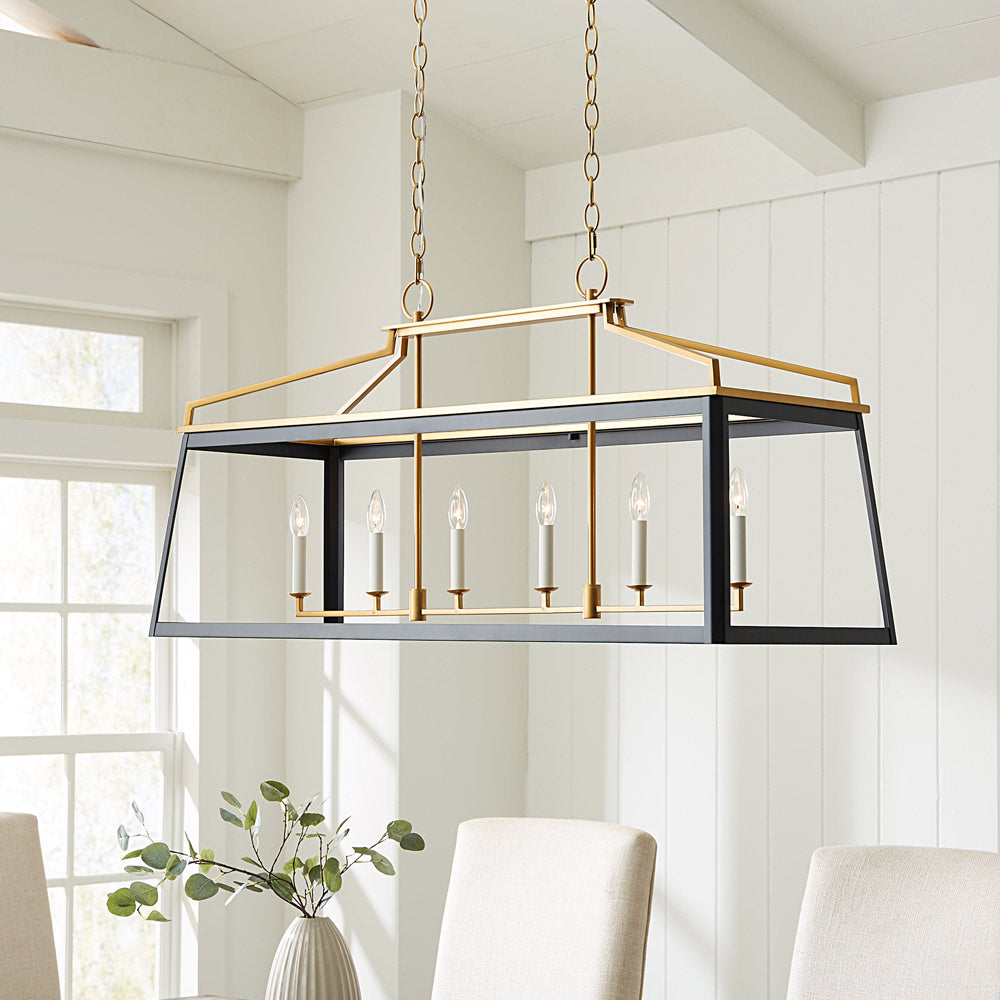 Carlow Linear Chandelier in living room.