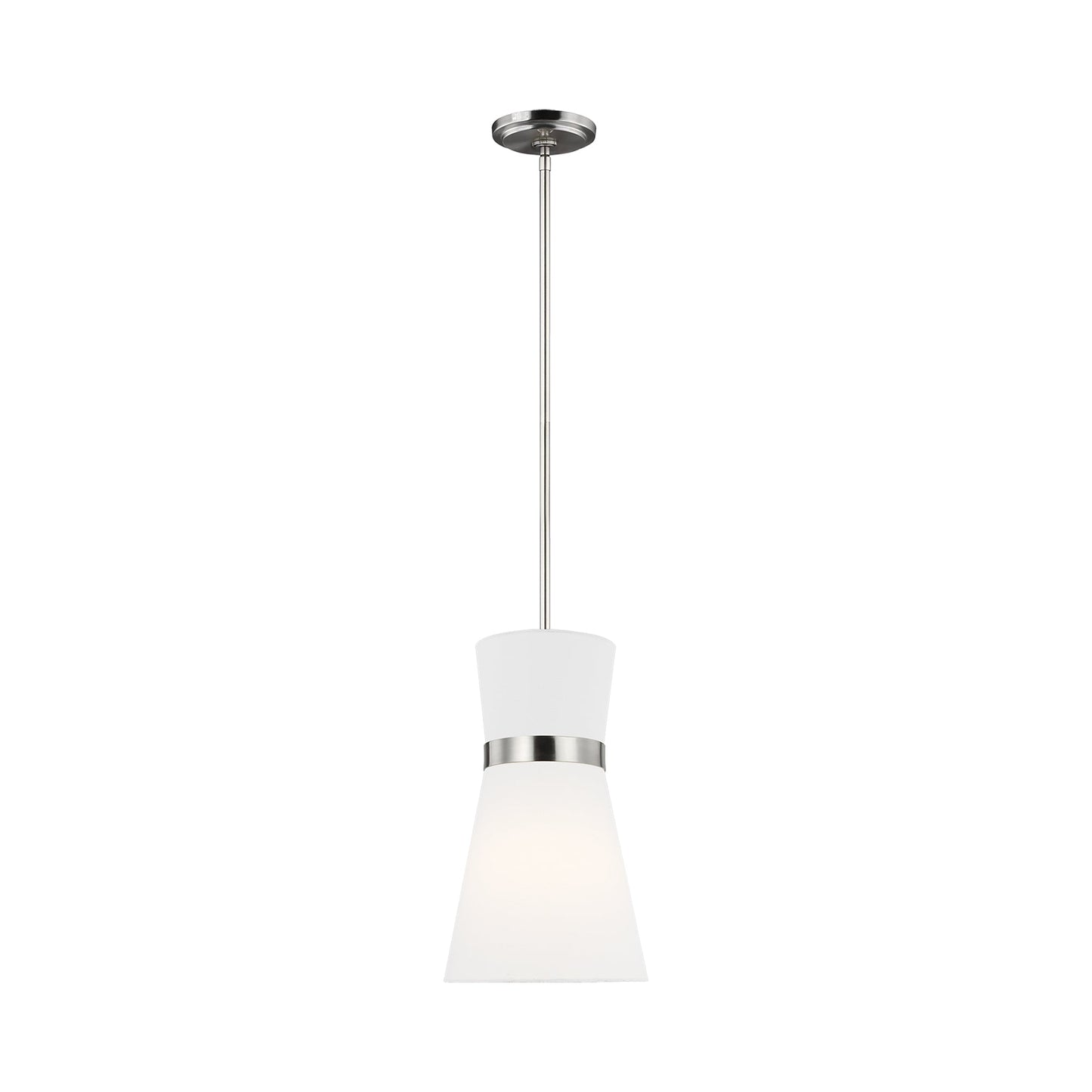 Clark Pendant Light in Brushed Nickel.