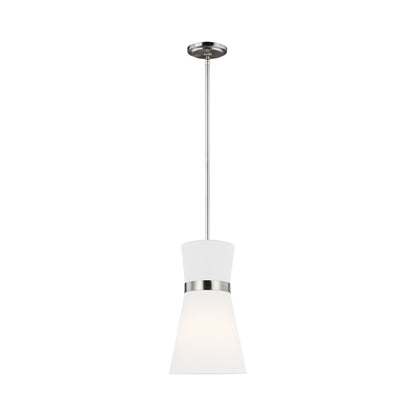 Clark Pendant Light in Brushed Nickel.