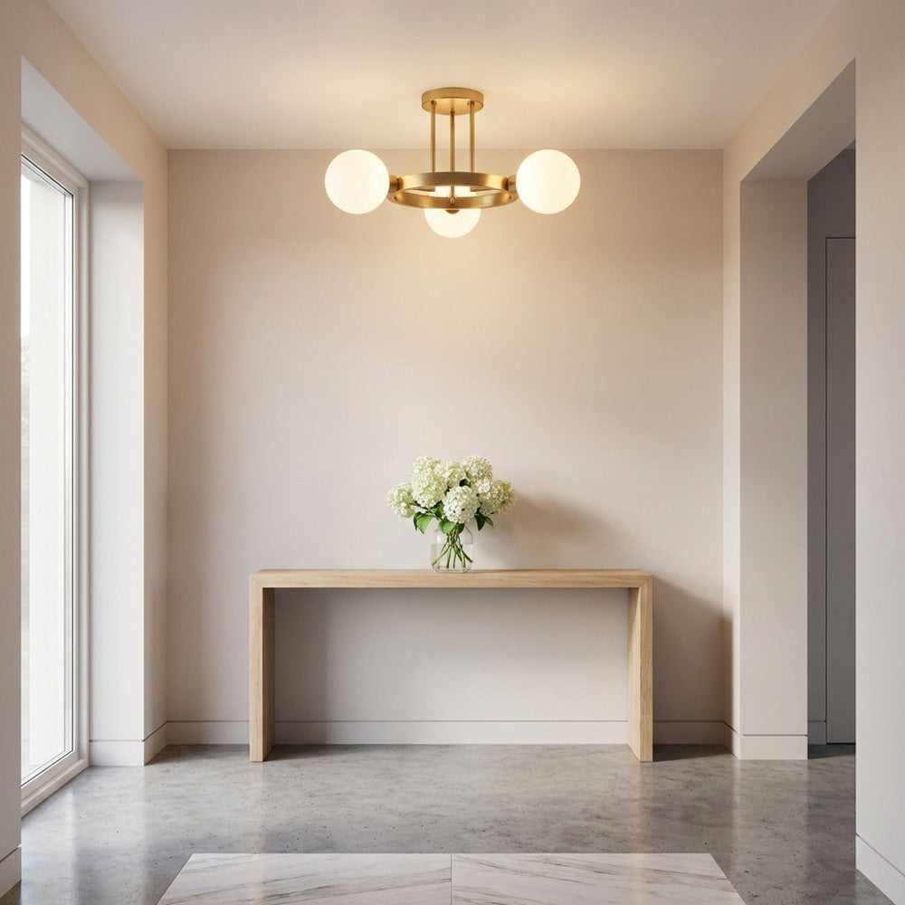 Clybourn Semi Flush Mount Ceiling Light in living room.