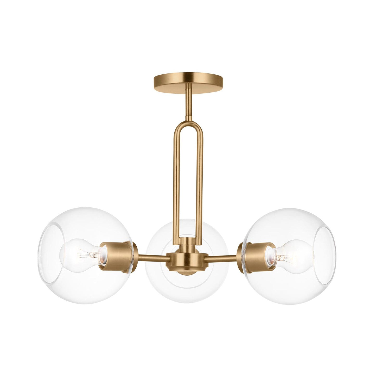 Codyn Semi-Flush Mount Ceiling Light in Satin Brass.