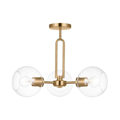 Codyn Semi-Flush Mount Ceiling Light in Satin Brass.