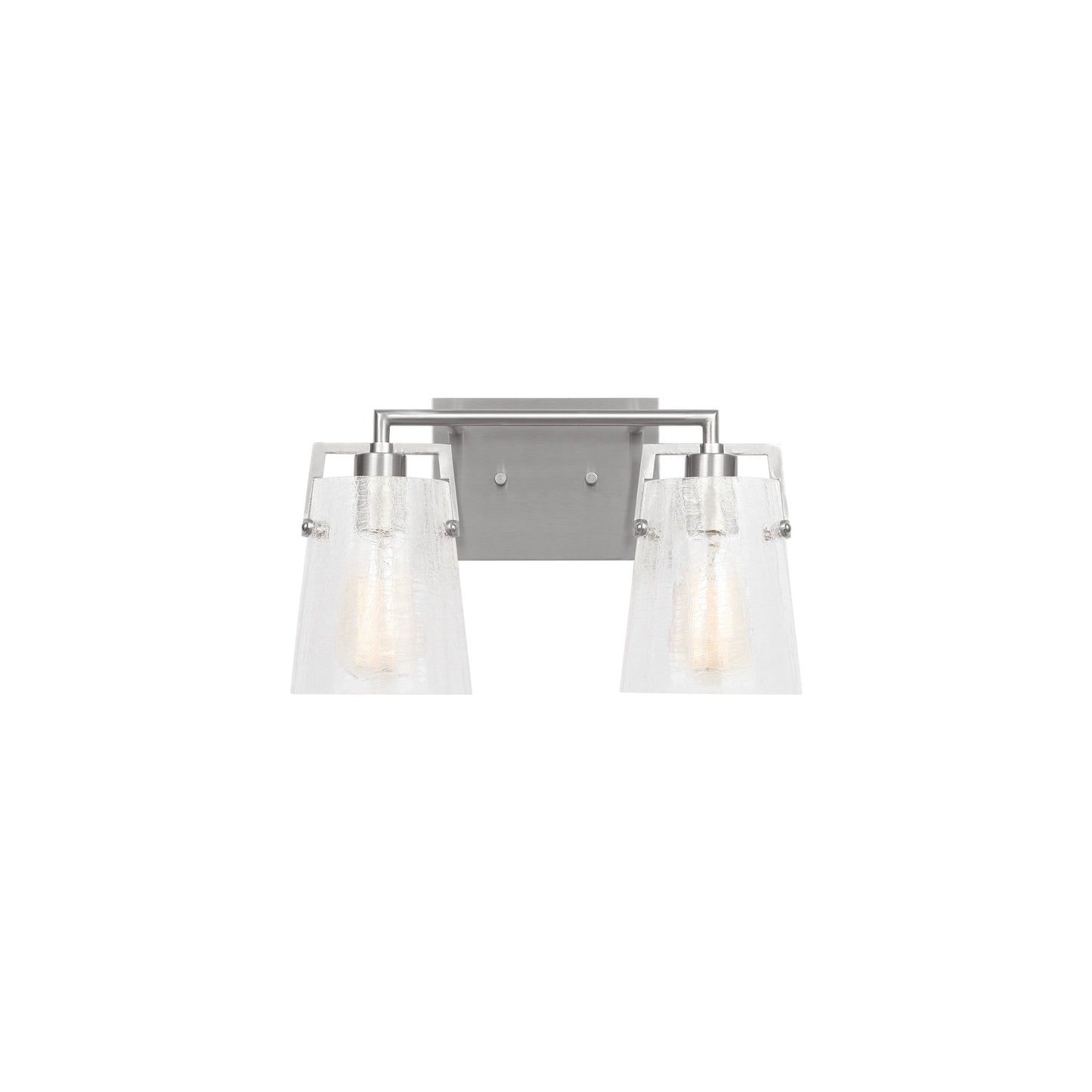 Crofton Bath Vanity Light in Brushed Nickel (2-Light/Clear Crackle Glass).
