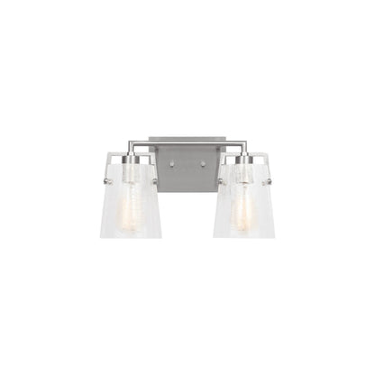Crofton Bath Vanity Light in Brushed Nickel (2-Light/Clear Crackle Glass).
