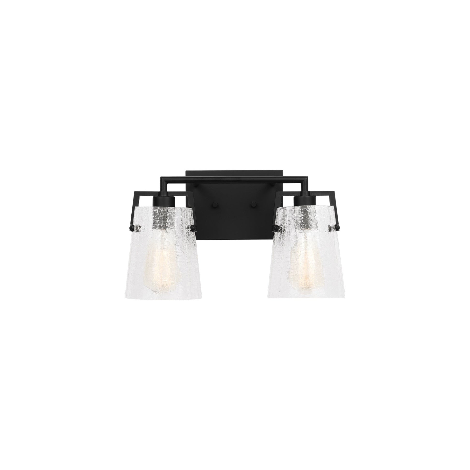 Crofton Bath Vanity Light in Midnight Black (2-Light/Clear Crackle Glass).