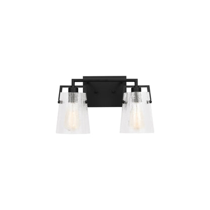 Crofton Bath Vanity Light in Midnight Black (2-Light/Clear Crackle Glass).
