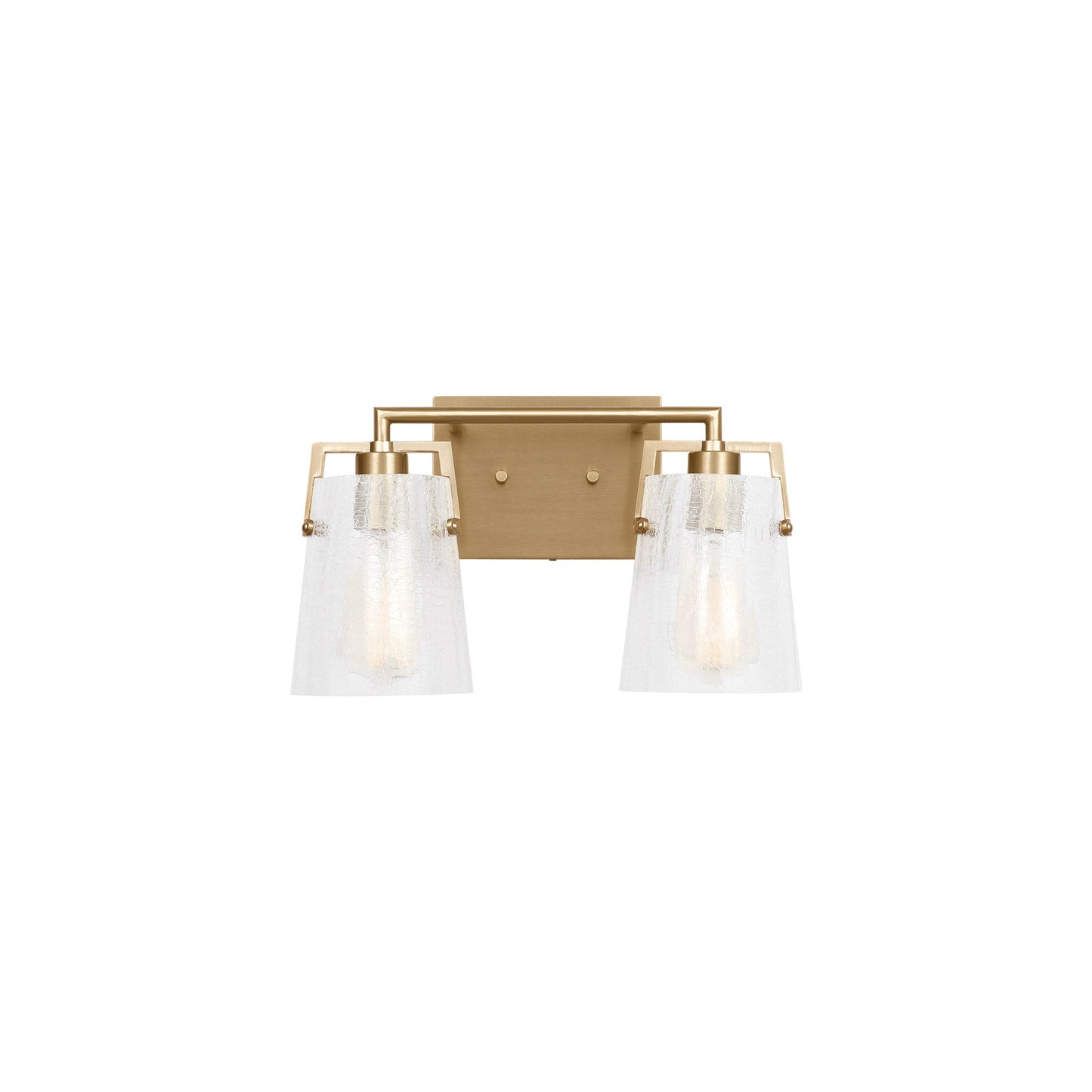 Crofton Bath Vanity Light in Satin Brass (2-Light/Clear Crackle Glass).
