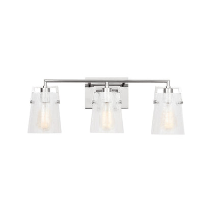Crofton Bath Vanity Light in Chrome (3-Light/Clear Crackle Glass).