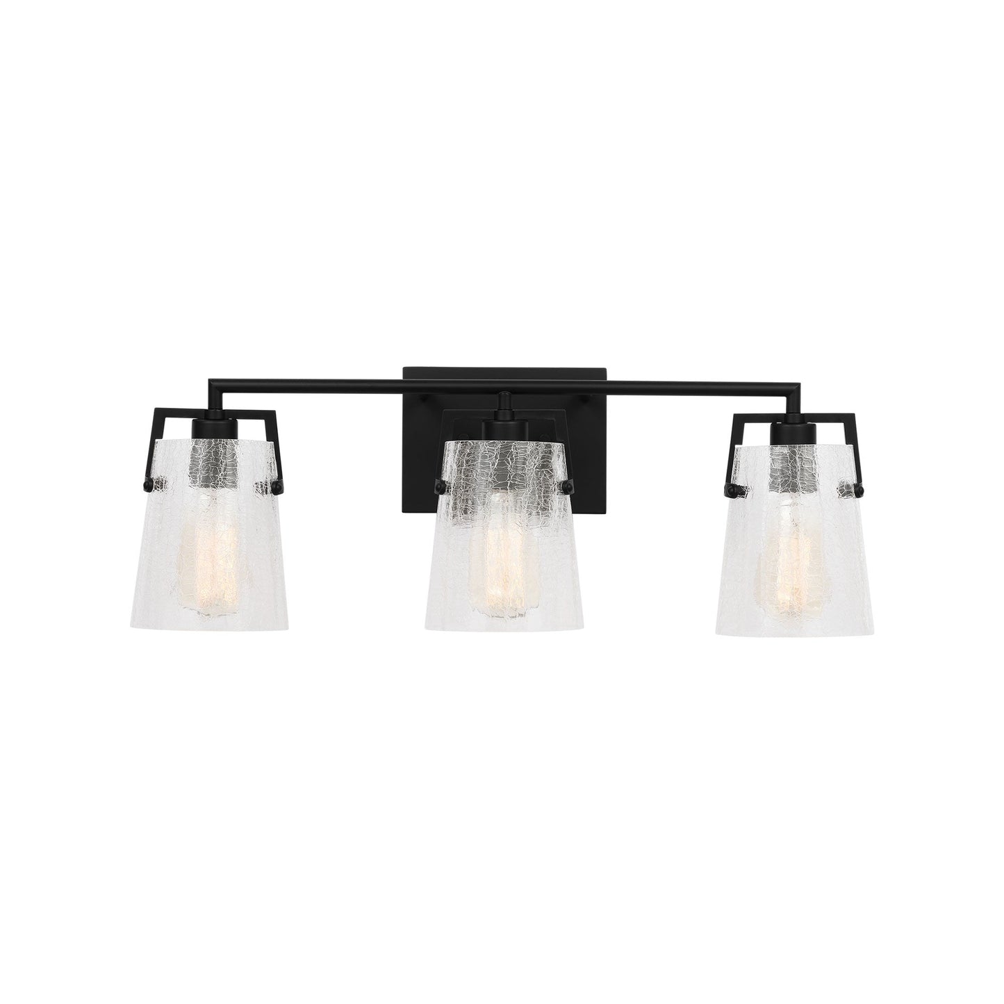 Crofton Bath Vanity Light in Midnight Black (3-Light/Clear Crackle Glass).