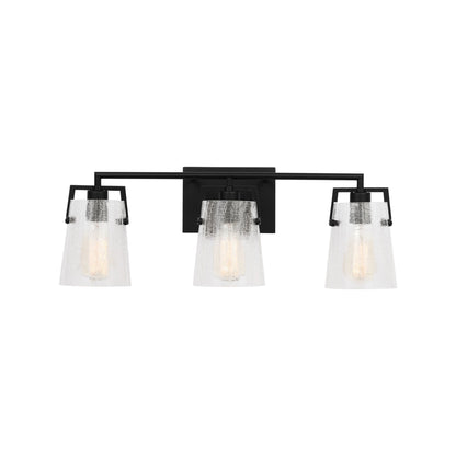 Crofton Bath Vanity Light in Midnight Black (3-Light/Clear Crackle Glass).