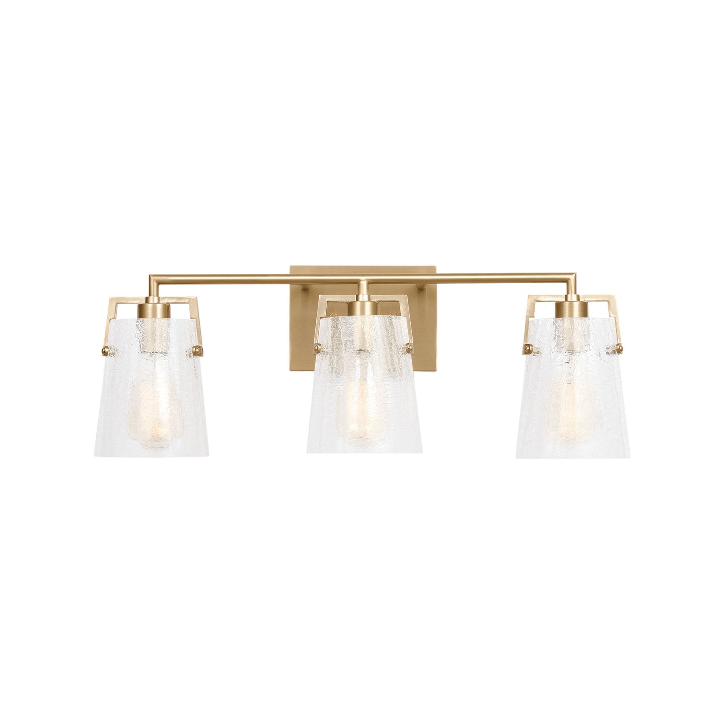 Crofton Bath Vanity Light in Satin Brass (3-Light/Clear Crackle Glass).